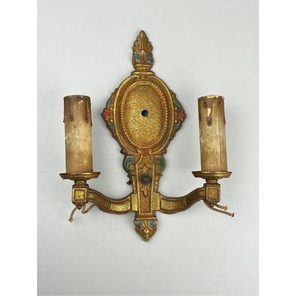 Antique Bronze Art Nouveau Double Arm Wall Sconce Light Fixture Victorian Gothic - Picture 1 of 8